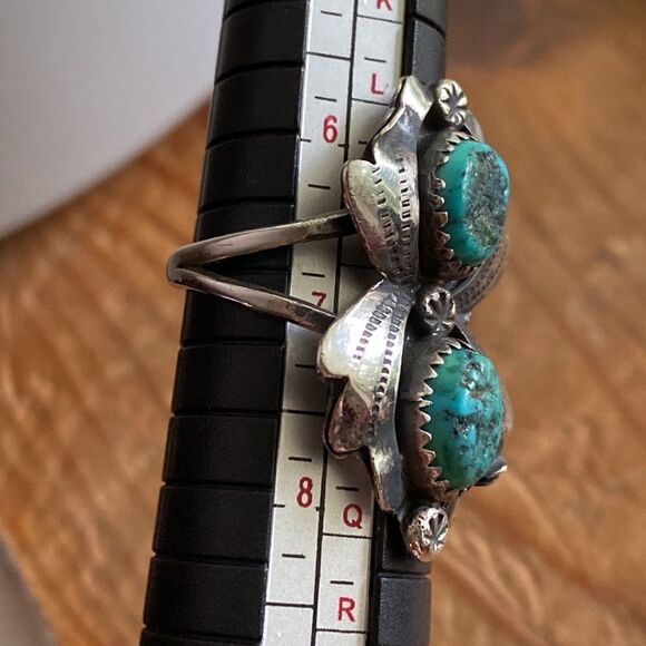 💛 Vintage Navajo Sterling Silver Turquoise Flower Ring - Picture 3 of 5